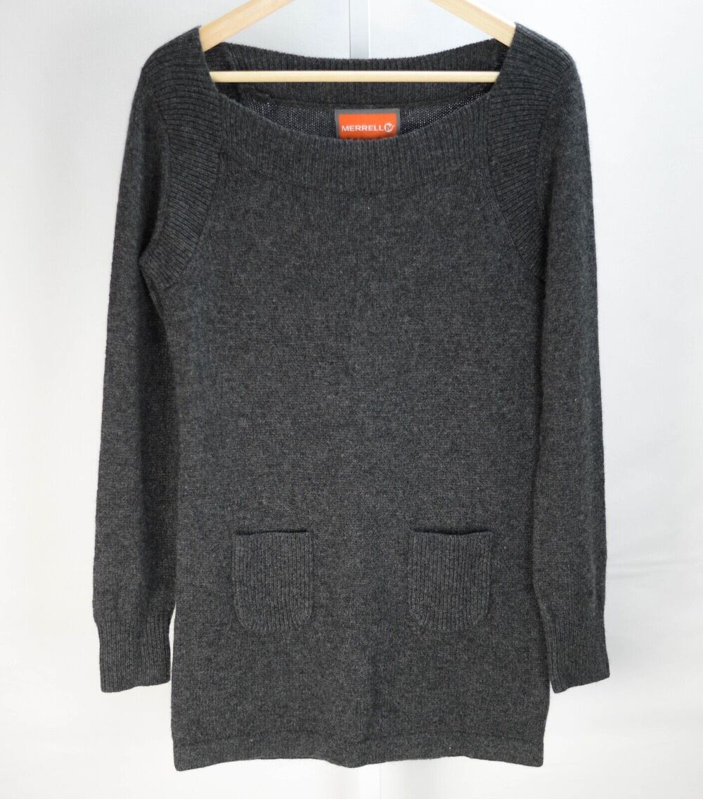 Mint Condition Merrell Long Sweater Women's XS Gray Ribbed Boat Neck Collar